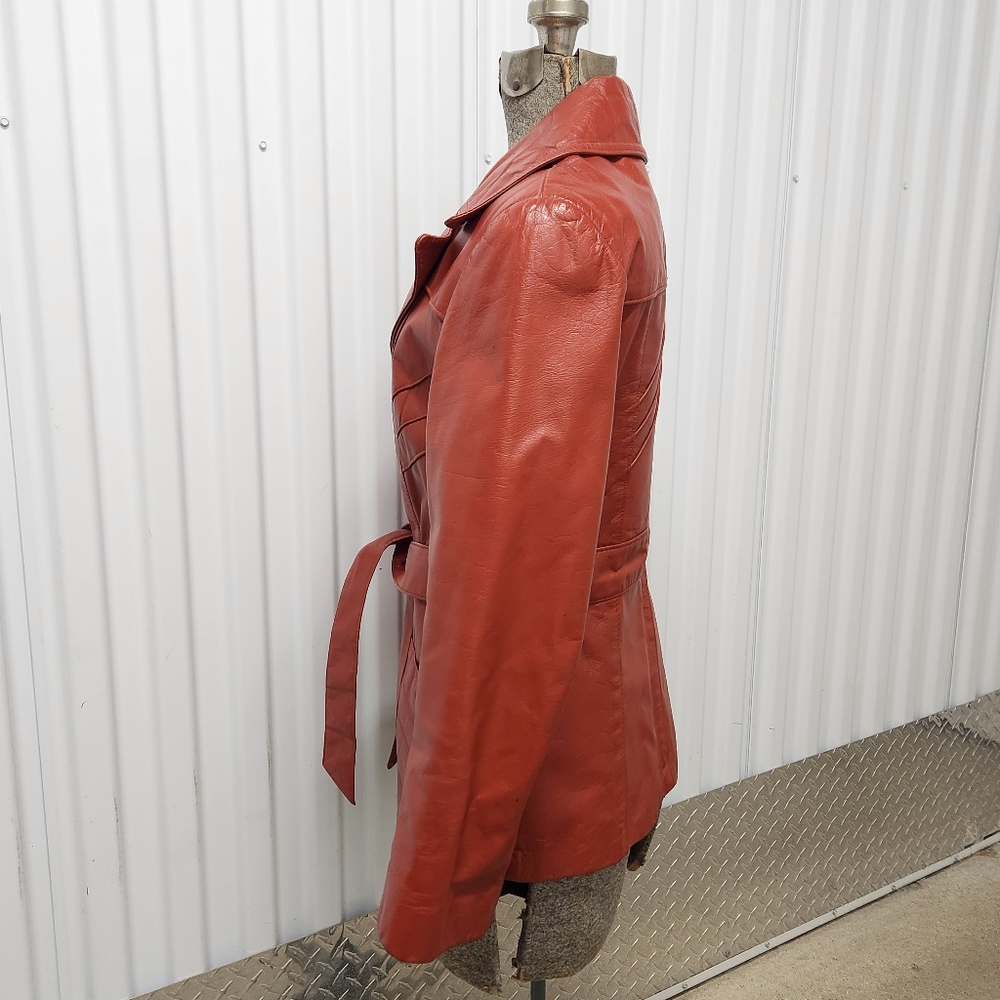 Vintage 70's Burnt Orange Leather Belted Jacket - image 4